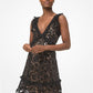 Sequined Lace Ruffle-Trim Dress