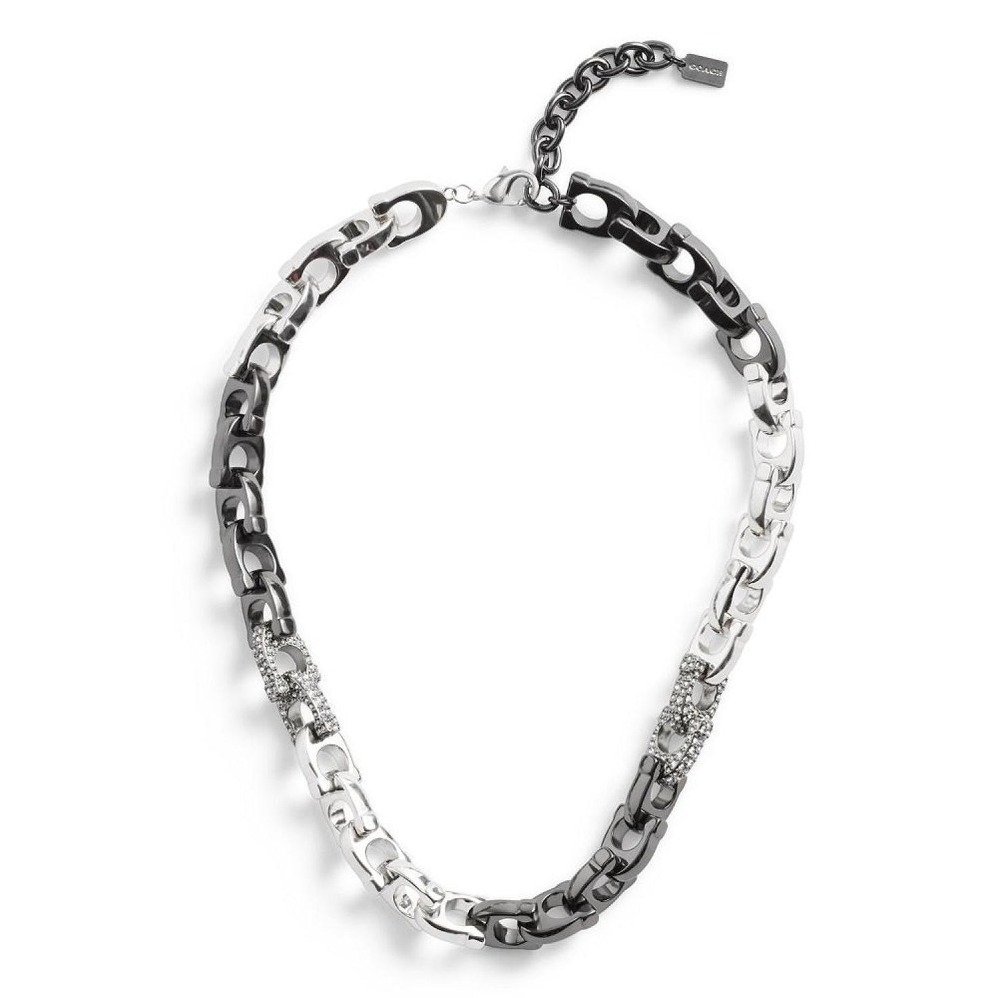 Faux Stone Pave Signature Link Collar Necklace