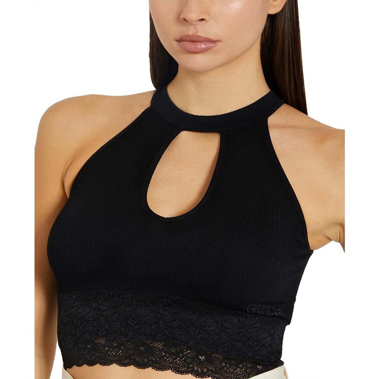 Women's Lila Cutout Seamless Ribbed Lace-Trim Sweater