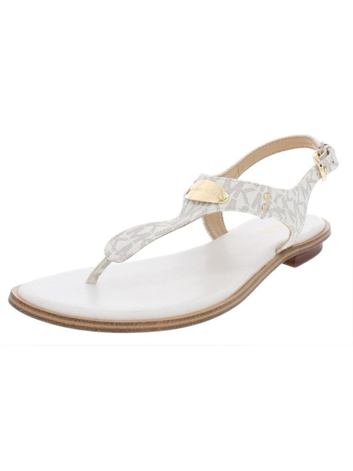 MK Plate Womens Coated Canvas Logo Thong Sandals