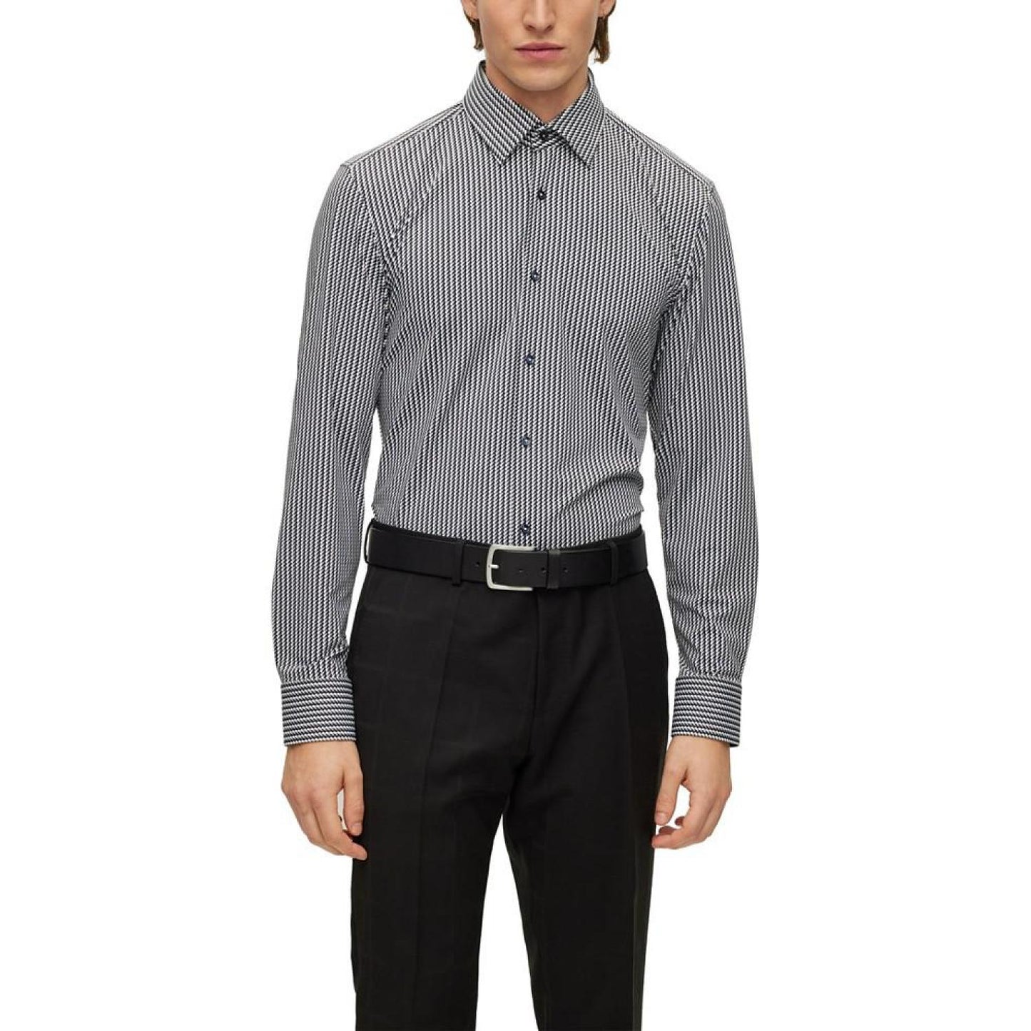 Men's Printed Performance-Stretch Jersey Slim-Fit Dress Shirt