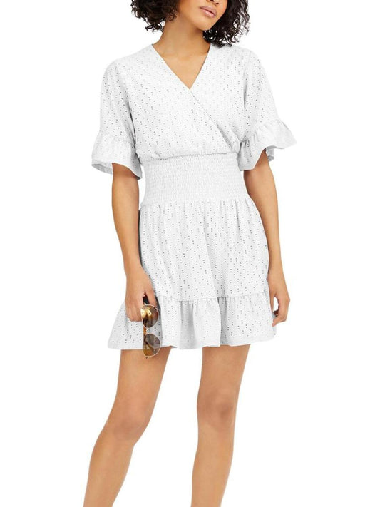 Womens Eyelet Smocked Casual Dress