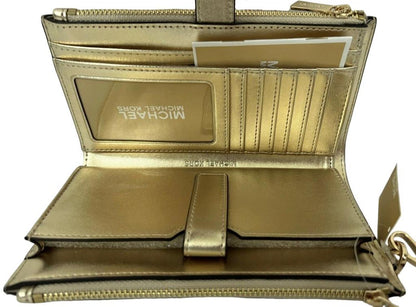 Michael Kors Jet Set Travel MK Metallic Signature Double Zi hone Case Wristlet