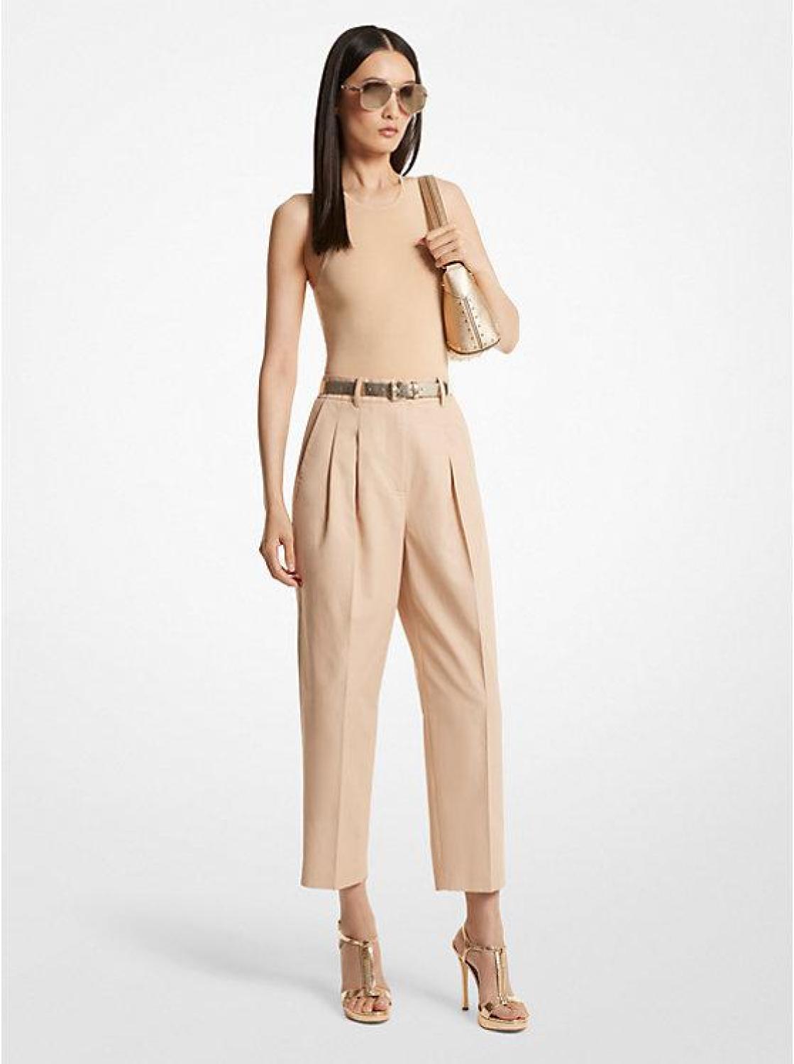 Cotton Blend Twill Cropped Pants