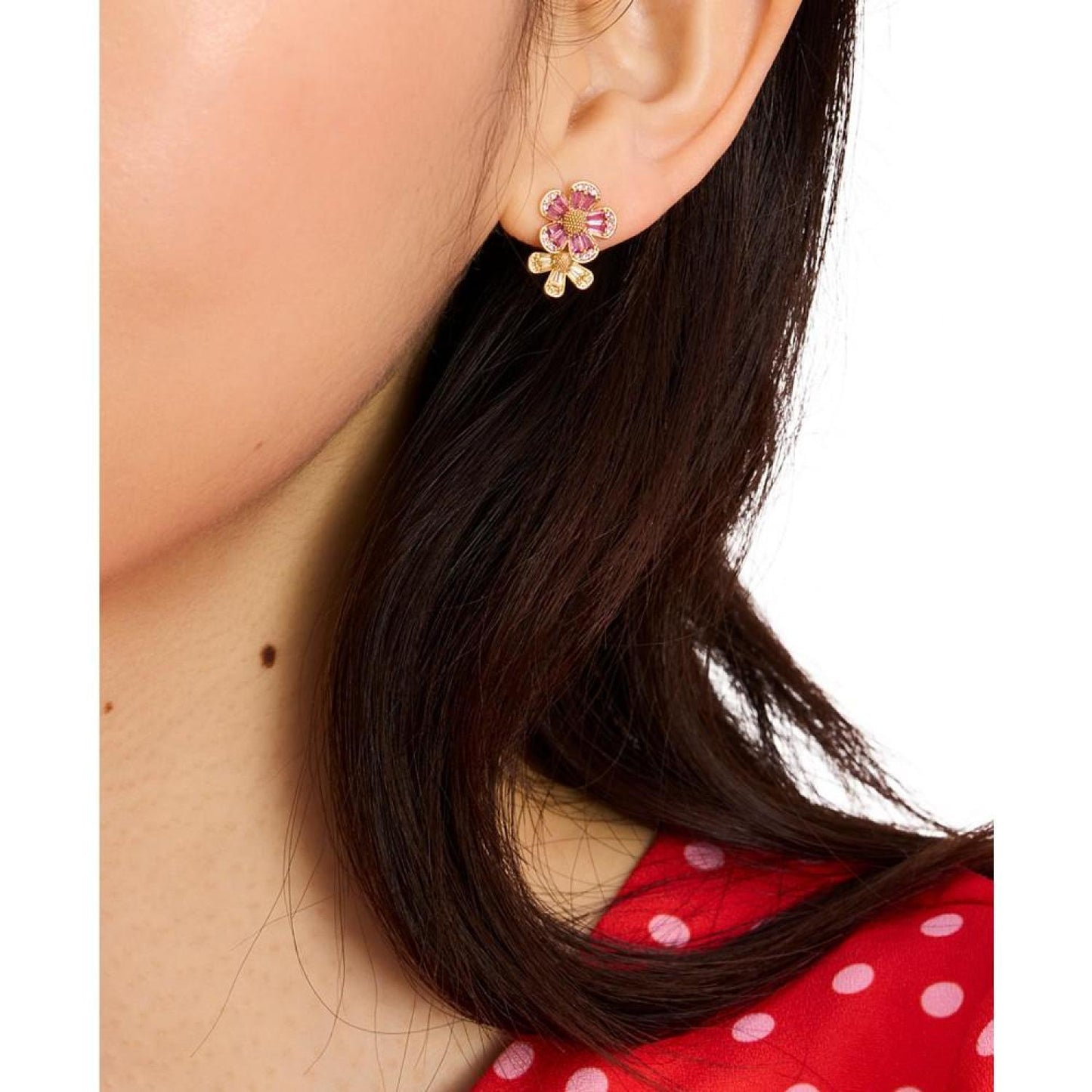 Gold-Tone Mixed Cubic Zirconia Fleurette Double Stud Earrings