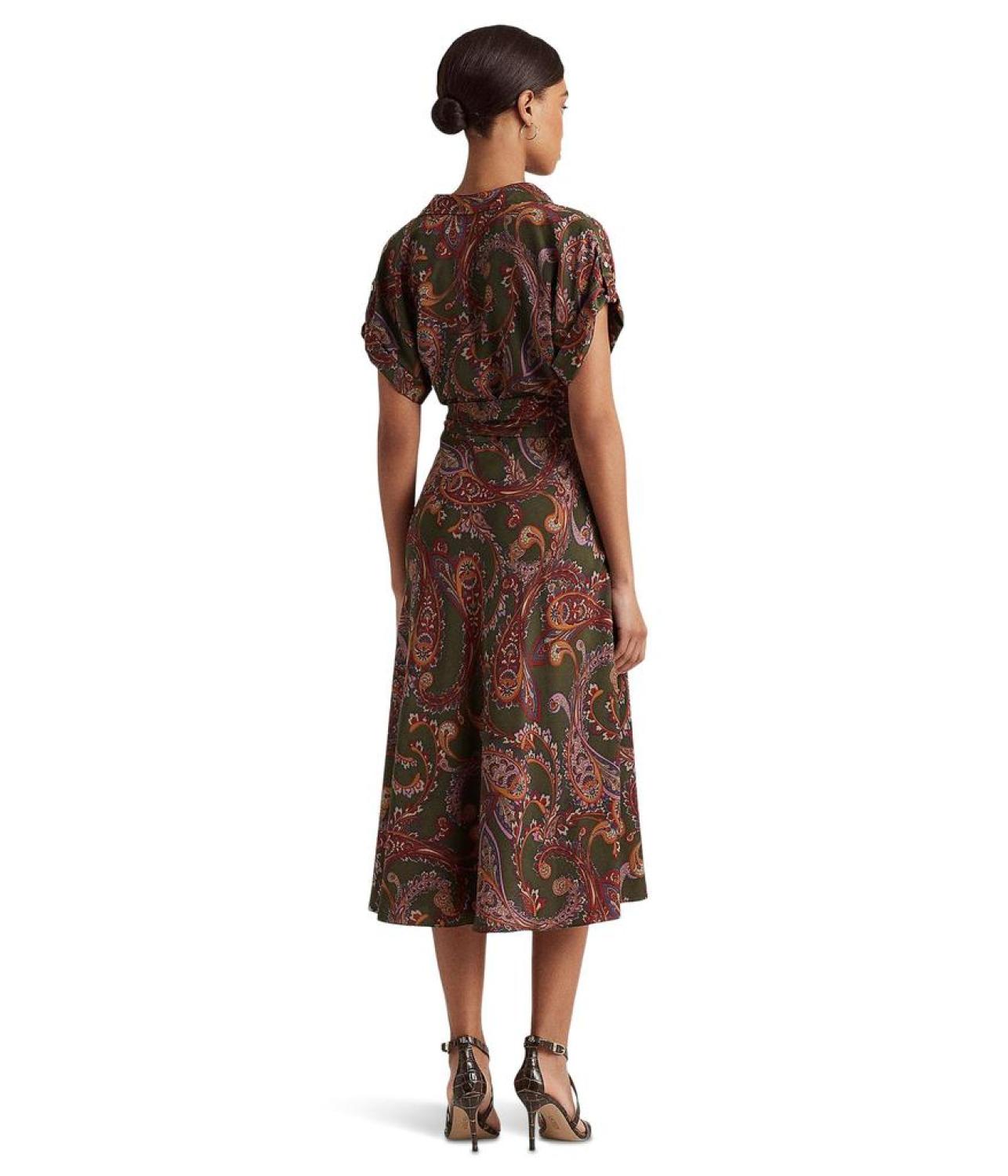 Paisley Belted Crepe Dress