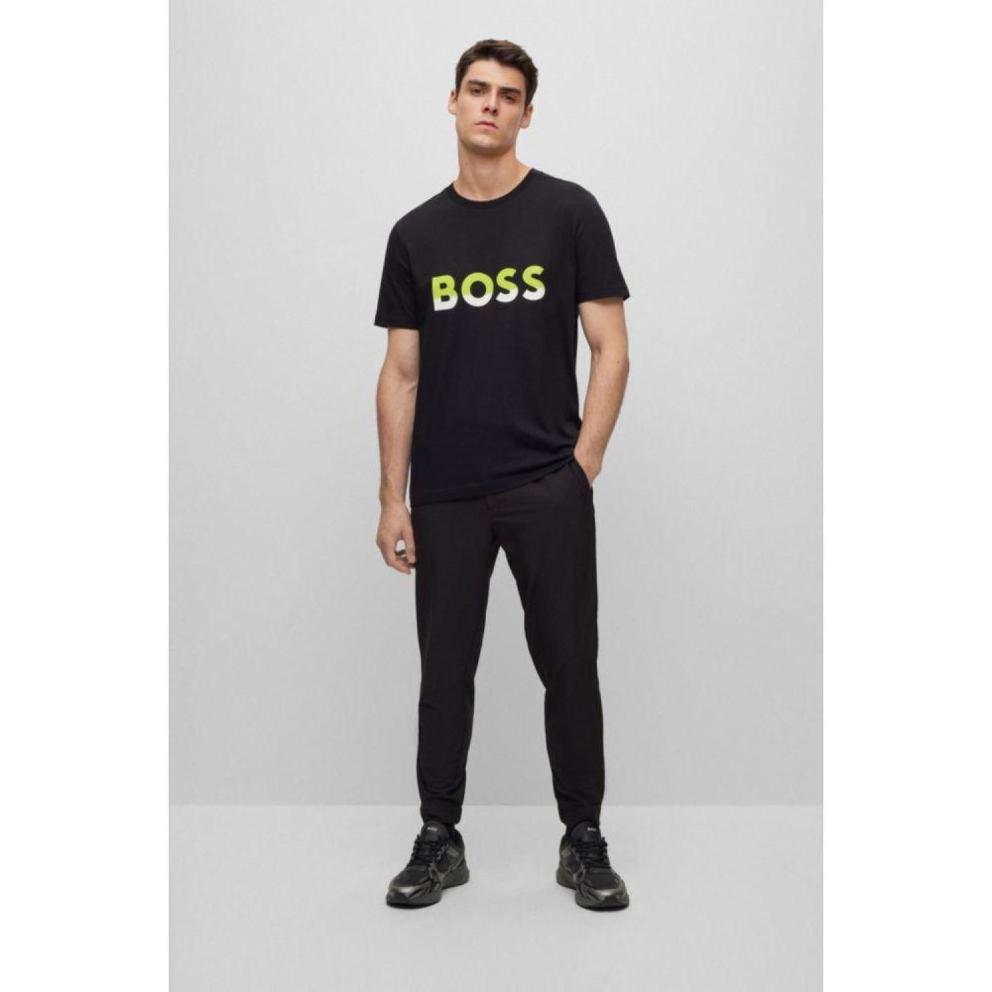 Cotton-jersey T-shirt with color-blocked logo print