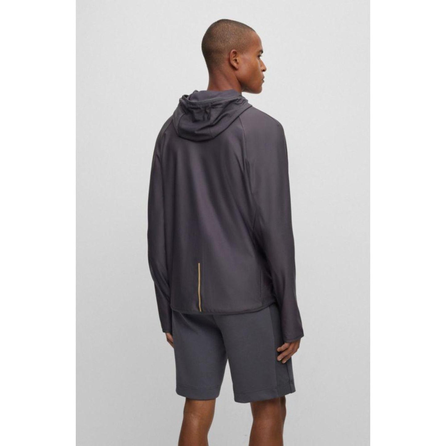 Active-stretch zip-up hoodie with decorative reflective pattern