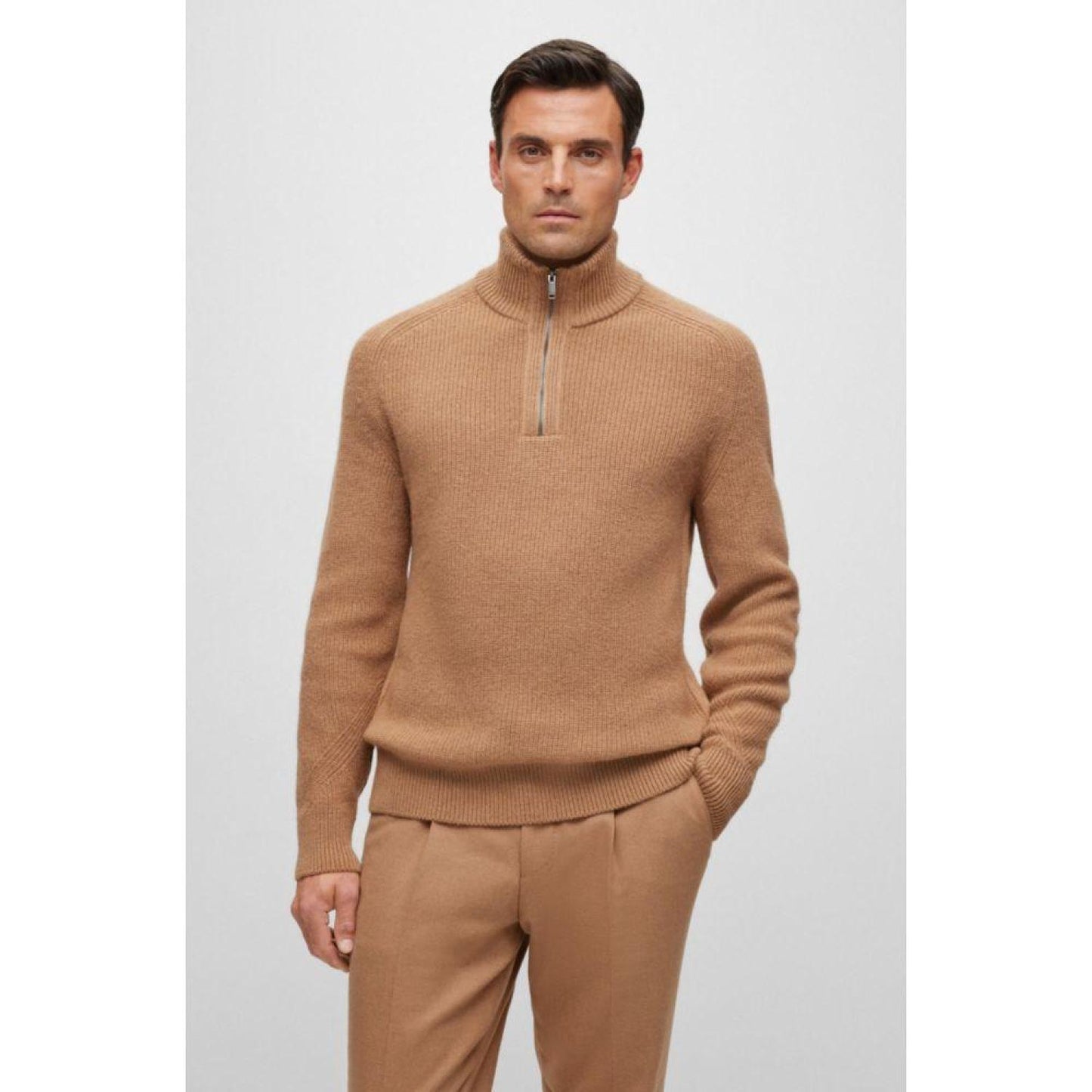 Camel-hair sweater with zip neckline