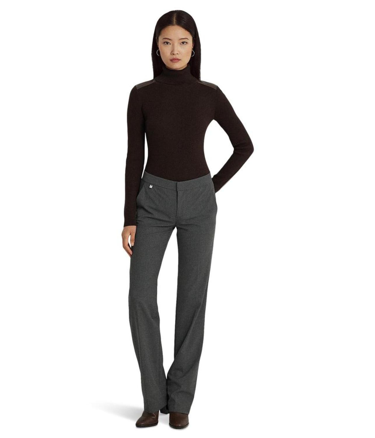 Faux Leather-Trim Ribbed Turtleneck