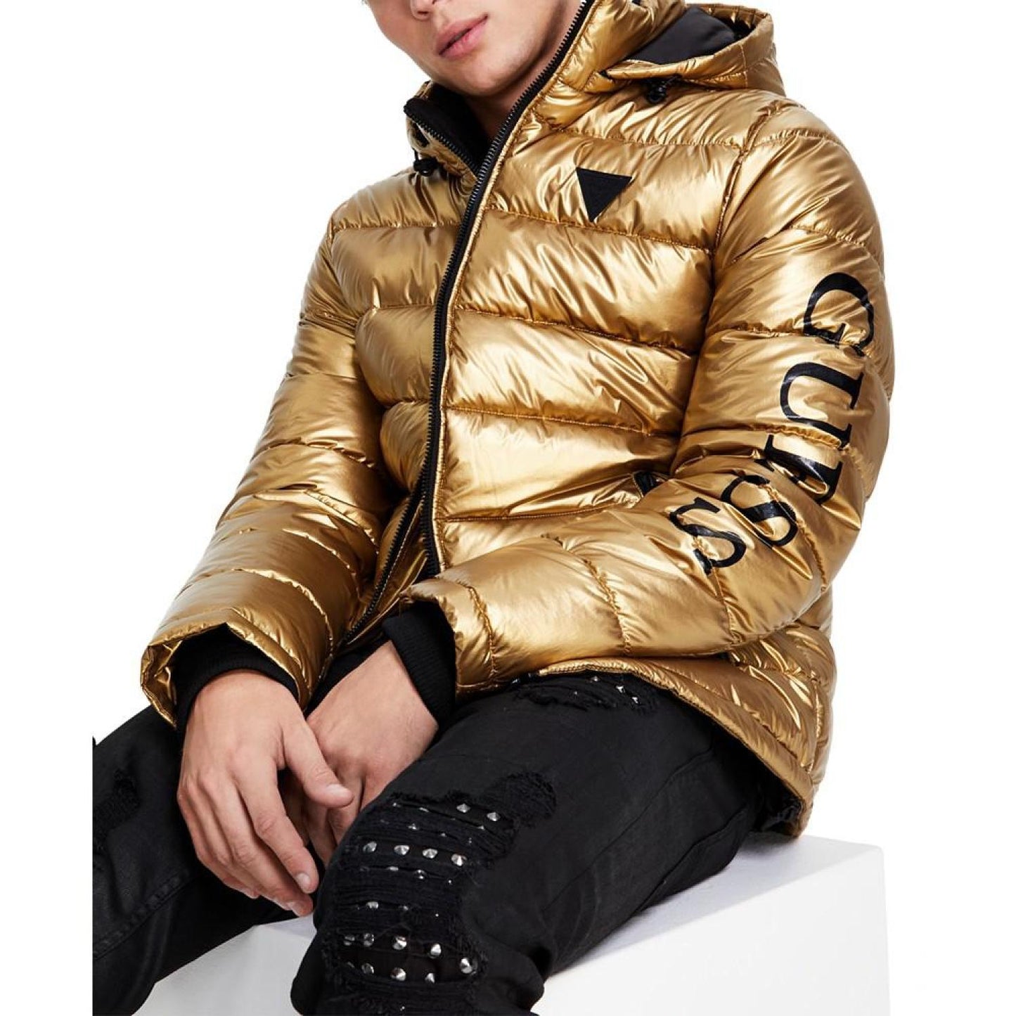 Men's Hooded Holographic Puffer Jacket, Created For Macy's