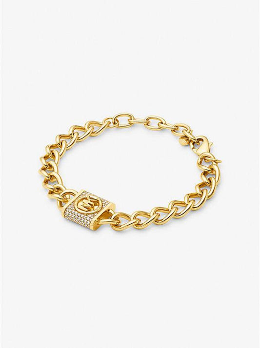 14K Gold-Plated Brass Pavé Lock Curb Link Bracelet