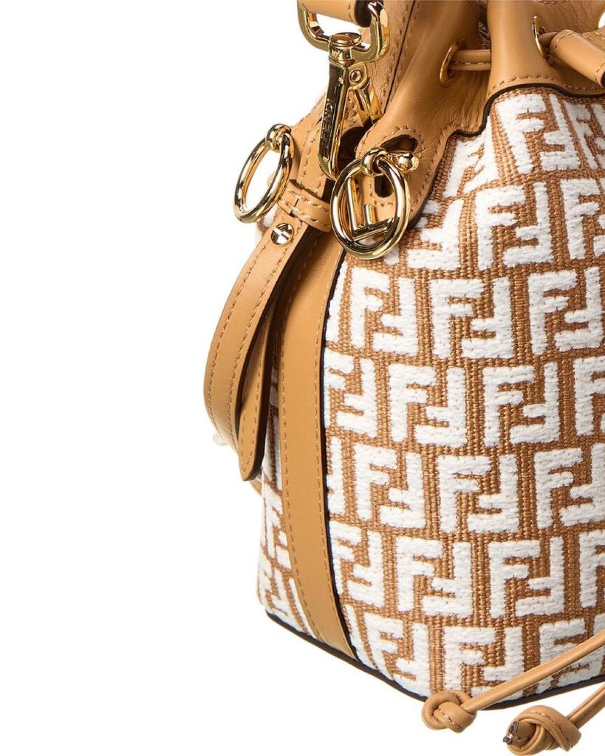 FENDI Mon Tresor Mini Raffia & Leather Bucket Bag