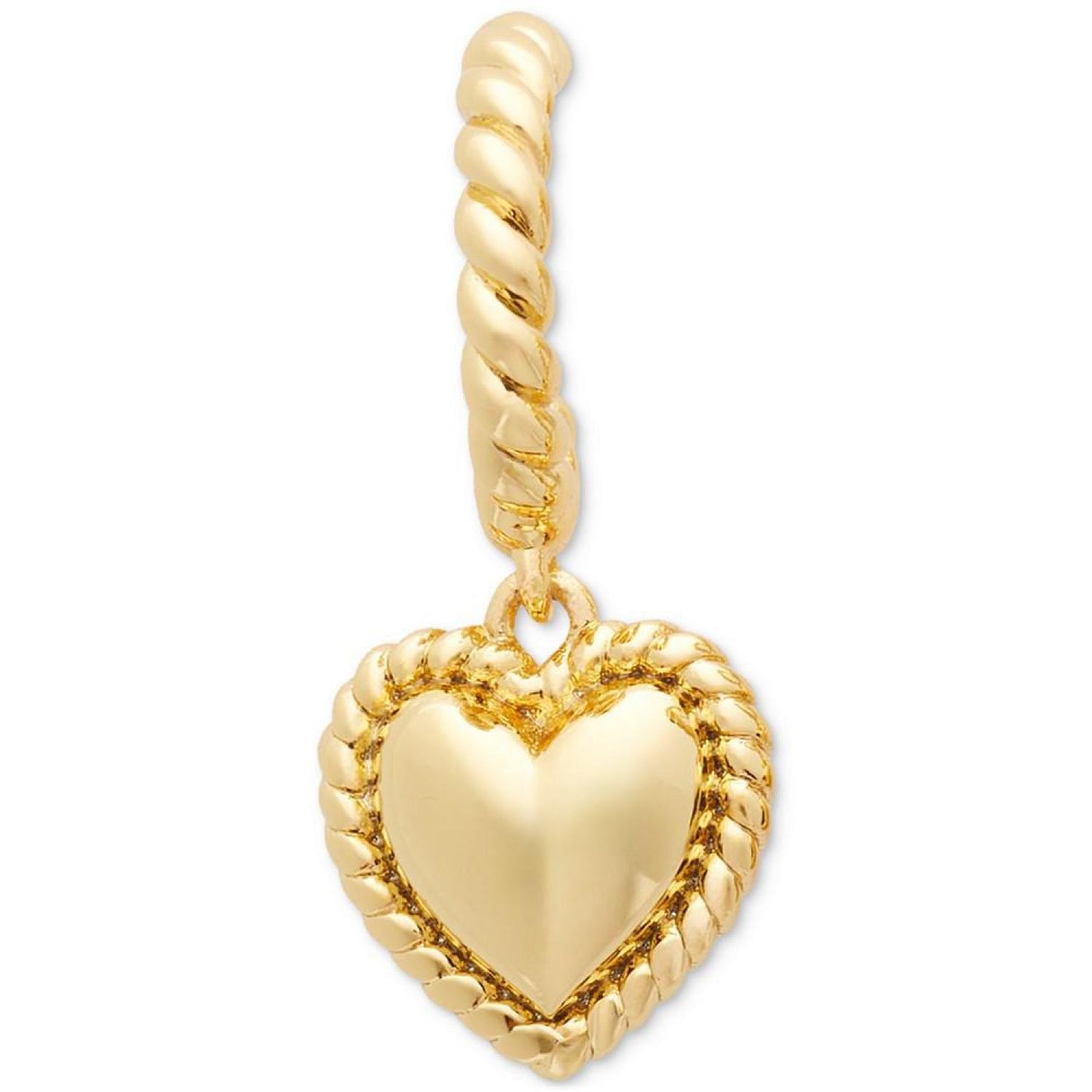 Gold-Tone Twisted Frame Heart Charm Hoop Earrings