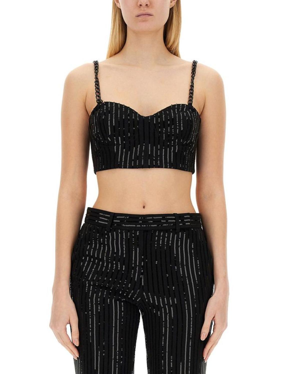 Michael Michael Kors Pinstripe Sequined Crepe Bustier Top