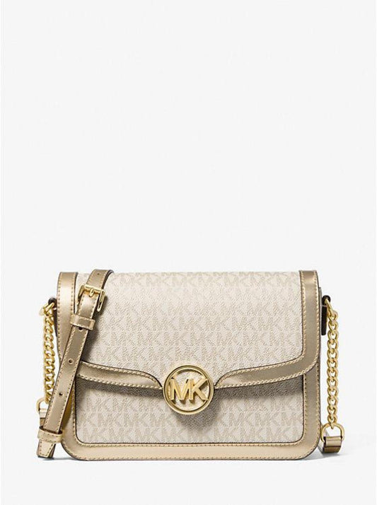 Leida Medium Metallic Signature Logo Shoulder Bag