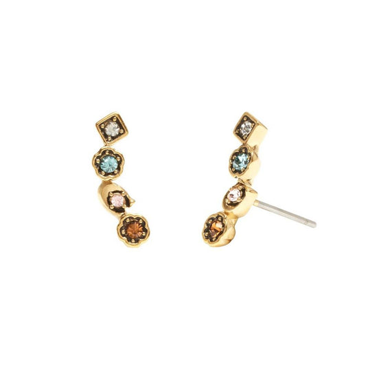 Faux Stone Signature Sculpted C Gem Crawler Earrings