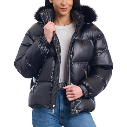 Women's Faux-Fur-Trim Hooded Bomber Puffer Coat