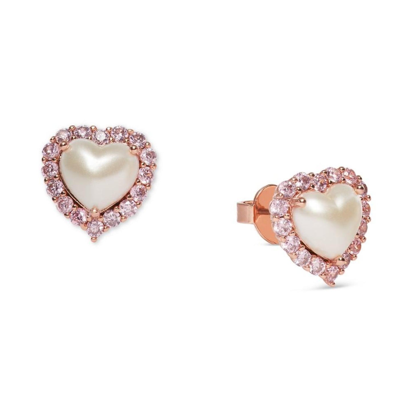 Silver-Tone Pavé & Imitation Pearl Heart Stud Earrings