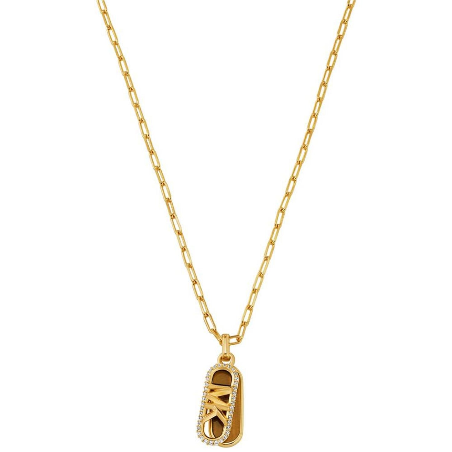 14K Gold Plated Tiger's Eye Dog Tag Necklace