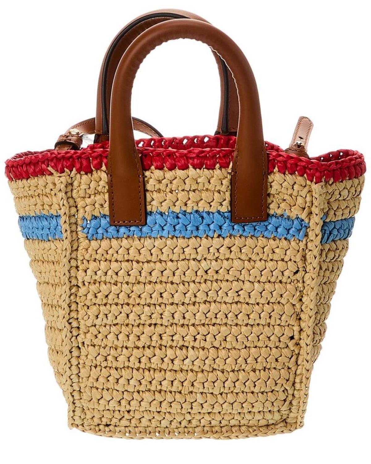 FENDI Sunshine Mini Raffia & Leather Tote