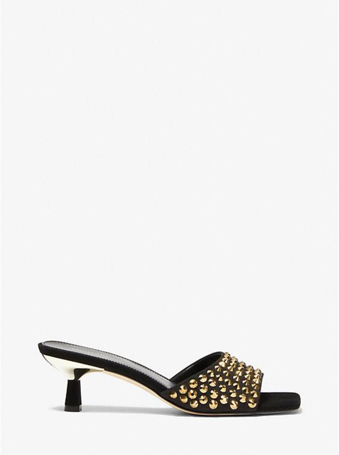 Amal Embellished Faux Suede Kitten Sandal