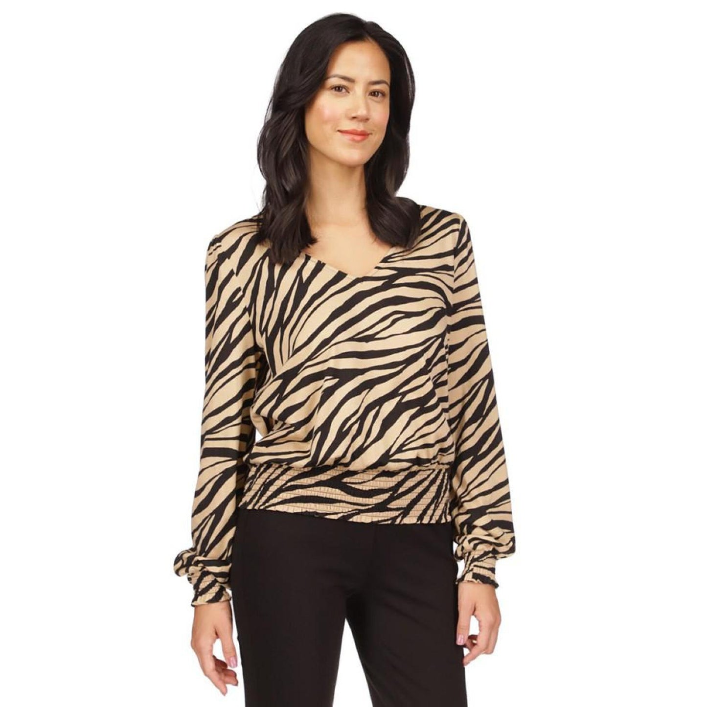 Women's Animal-Print Smocked-Hem Top, Regular & Petite