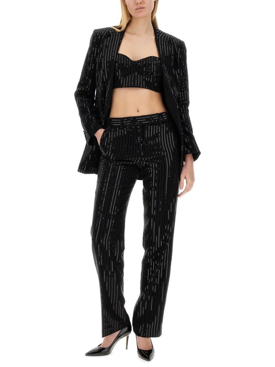 Michael Michael Kors Pinstripe Sequined Crepe Bustier Top