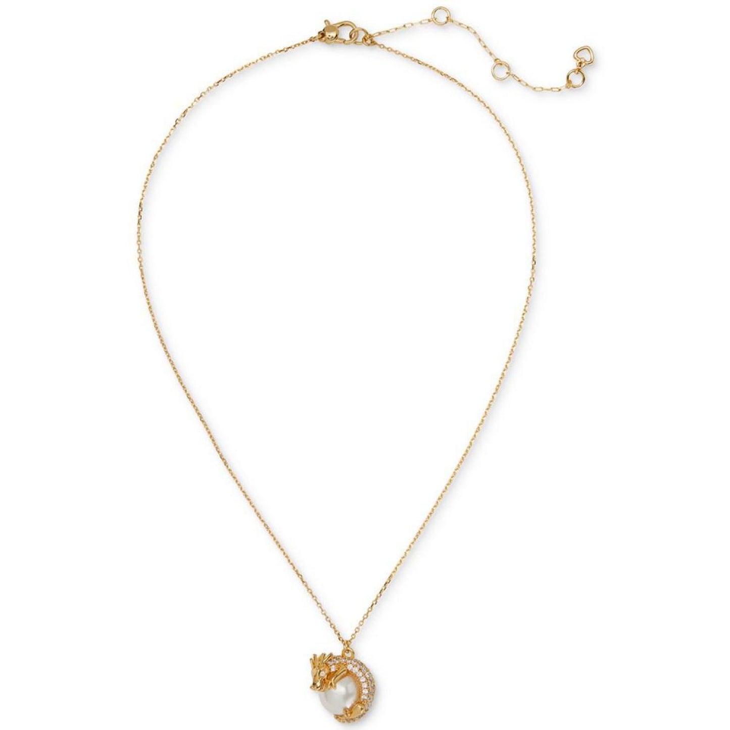 Gold-Tone Pavé & Imitation Pearl Dragon Pendant Necklace, 16" + 3" extender