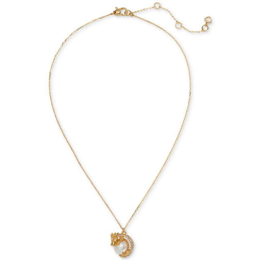 Gold-Tone Pavé & Imitation Pearl Dragon Pendant Necklace, 16" + 3" extender