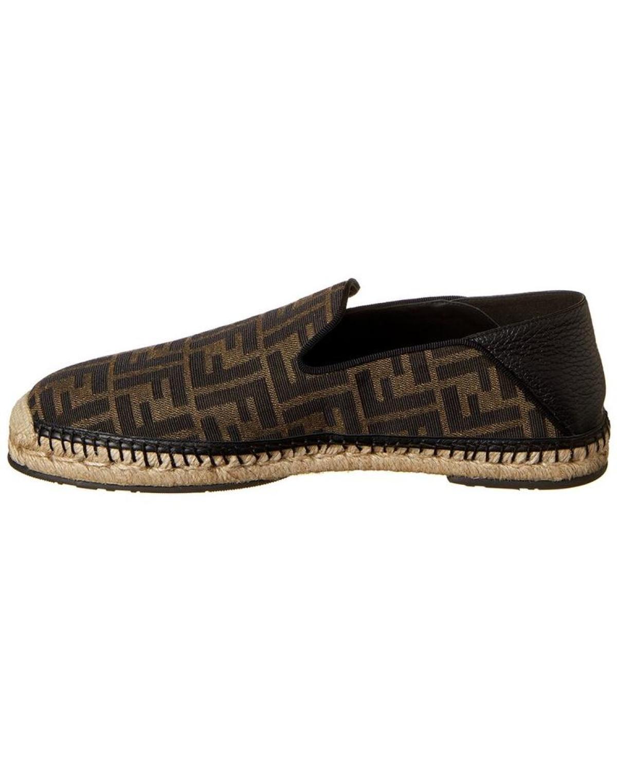 FENDI FF Leather-Trim Espadrille