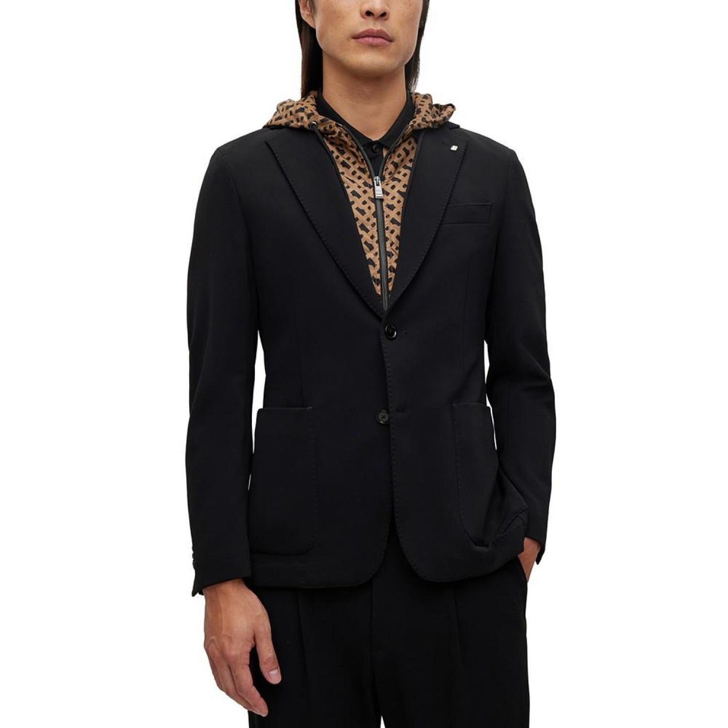 Men's Slim-Fit Jacket with Monogram-Patterned Inner