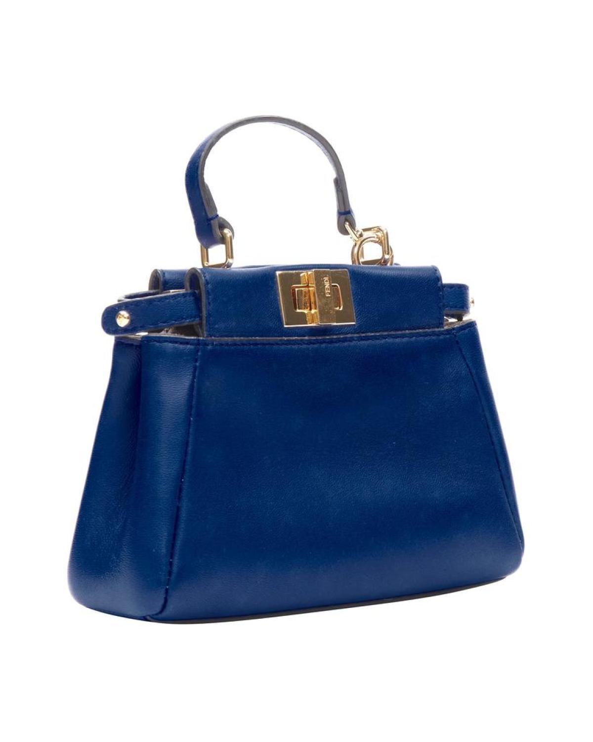 FENDI Micro Peekaboo blue leather gold hardware crossbody bag