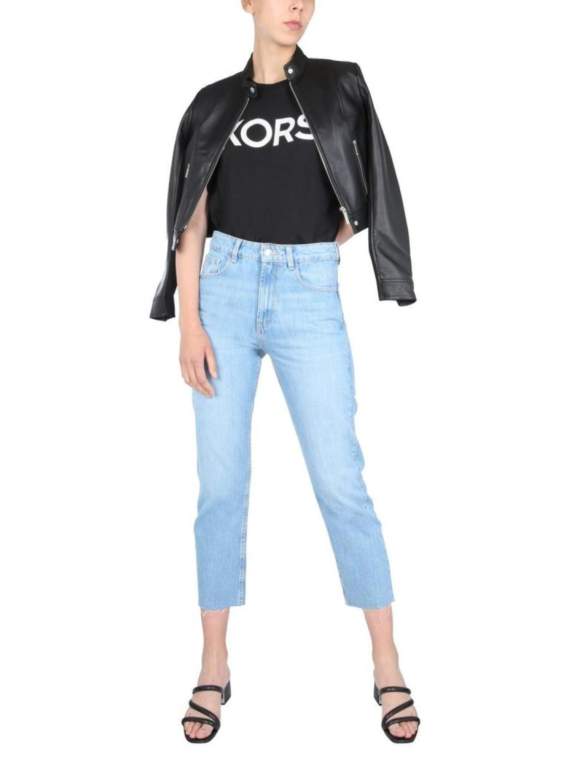 Michael Michael Kors Cropped Leather Biker Jacket