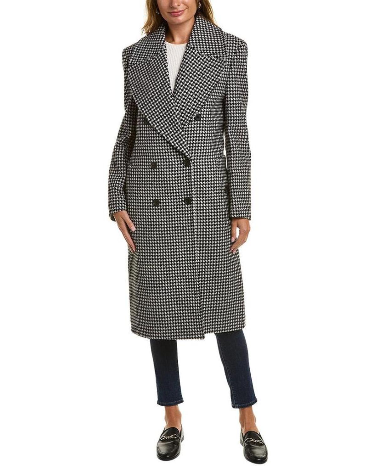 Michael Kors Collection Dogtooth Melton Wool Coat