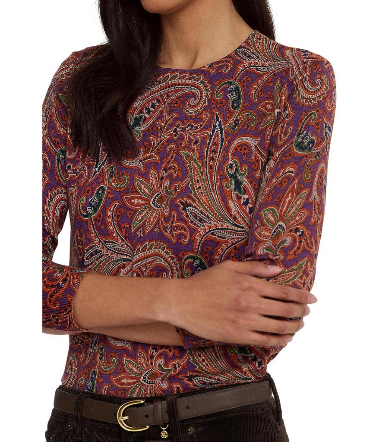 Petite Paisley Cotton-Blend Sweater