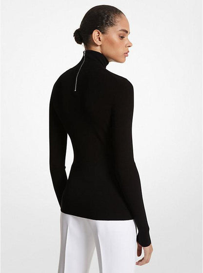 Ribbed Stretch Viscose Turtleneck Sweater