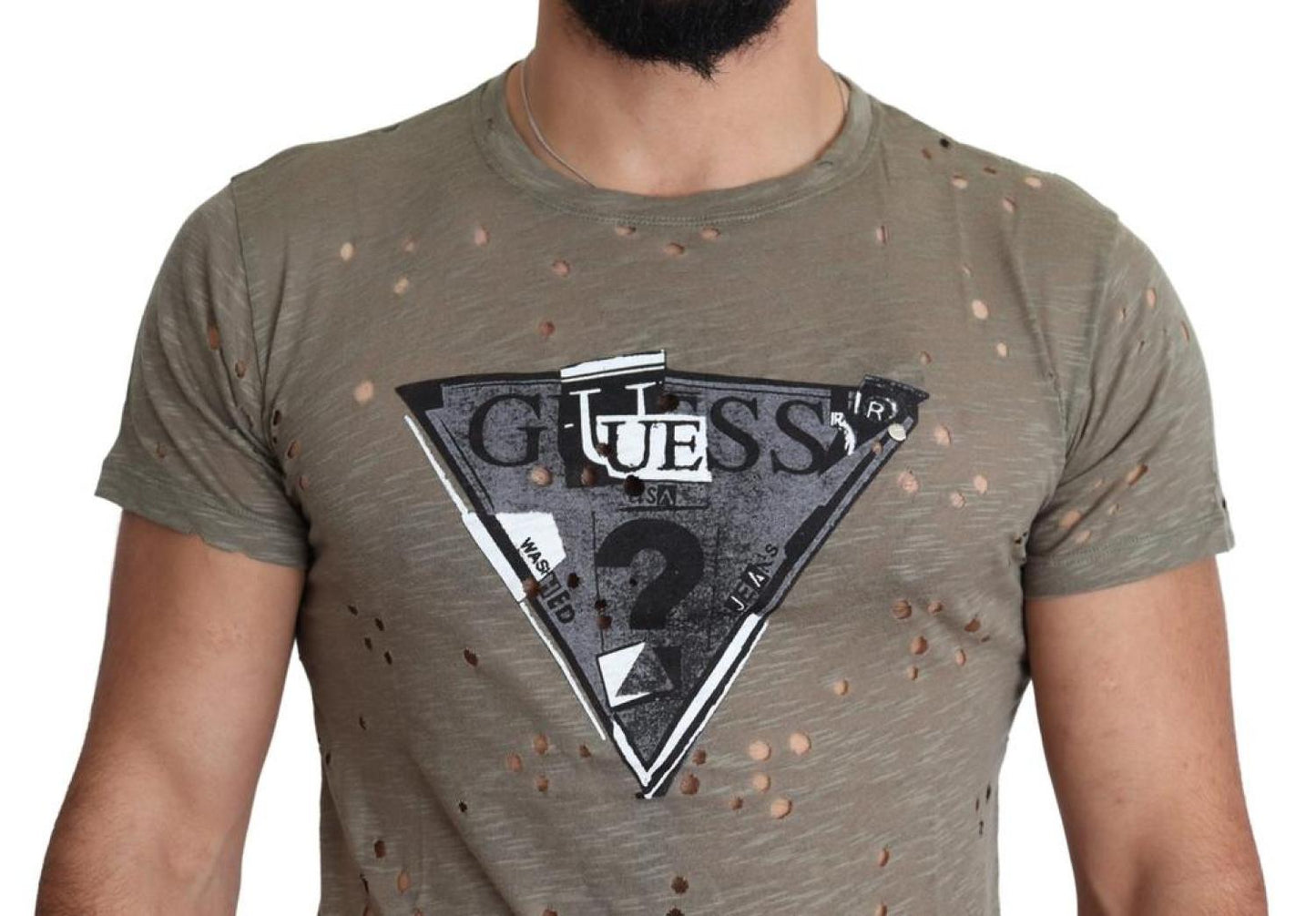 Guess  Cotton Stretch Logo Print Men Casual Perforated Men's T-shirt