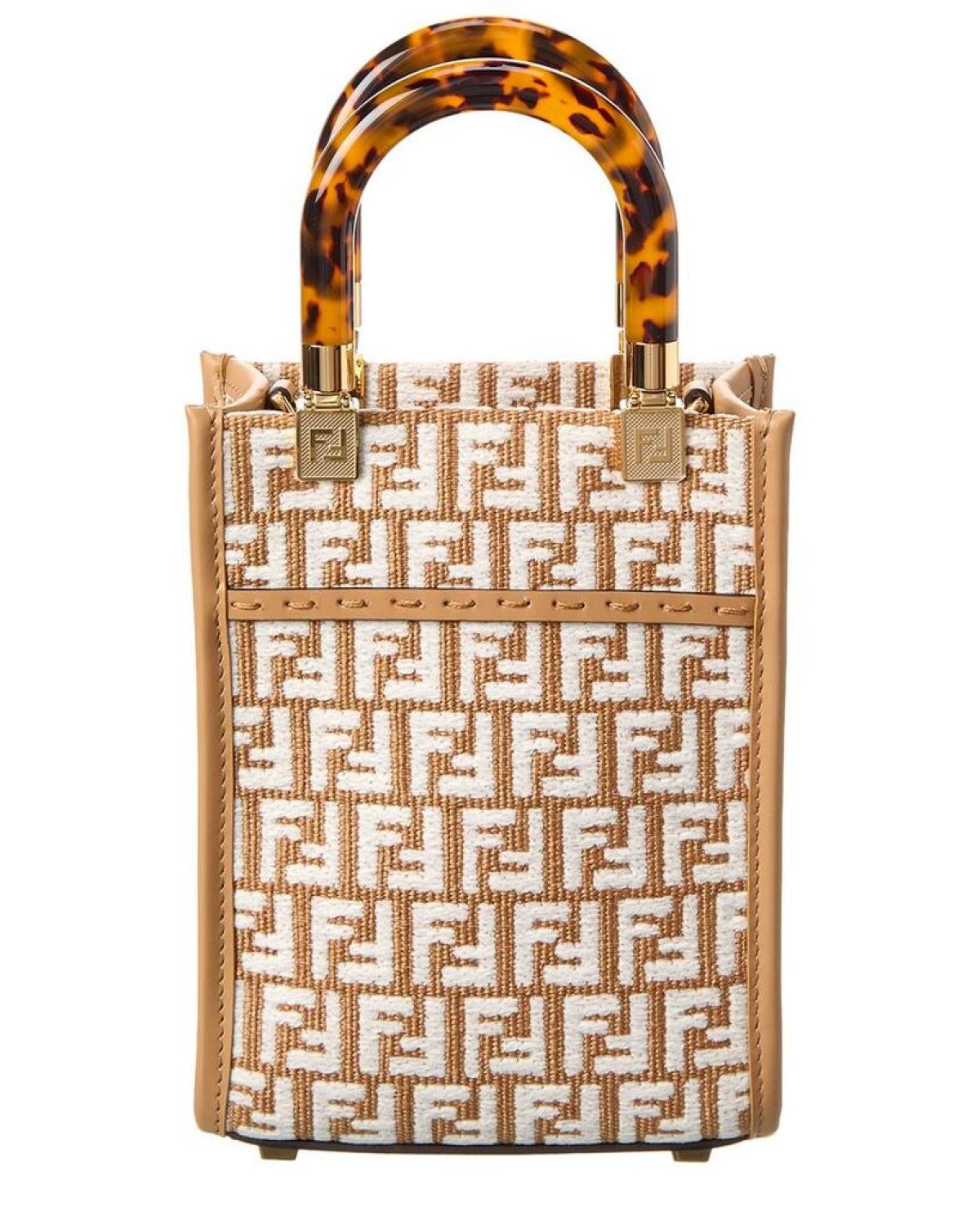 FENDI Sunshine Mini Raffia & Leather Tote