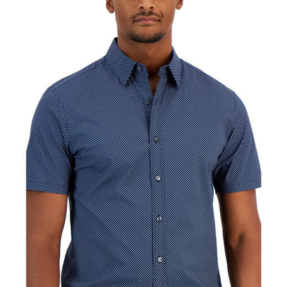 Men's Slim-Fit Stretch Arrow Geometric Print Short-Sleeve Button-Up Shirt