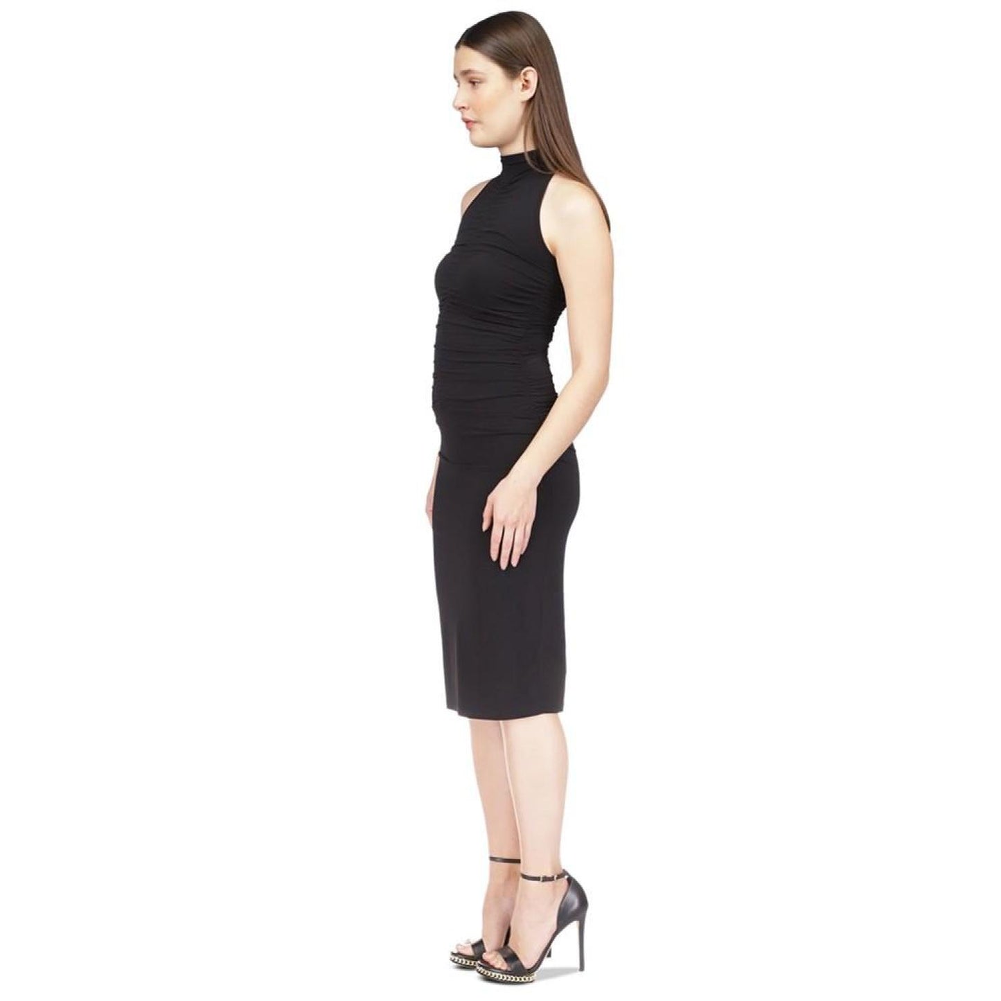 Women's Ruched Mock-Neck Sleeveless Midi Dress