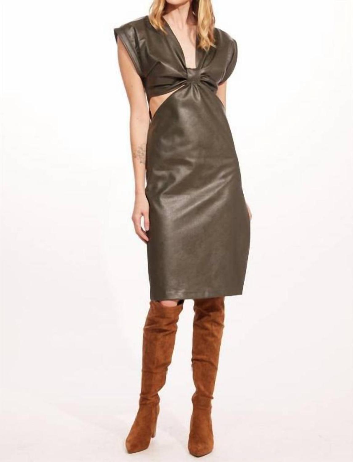 Vegan Leather Cut Out Mini Dress In Forestina