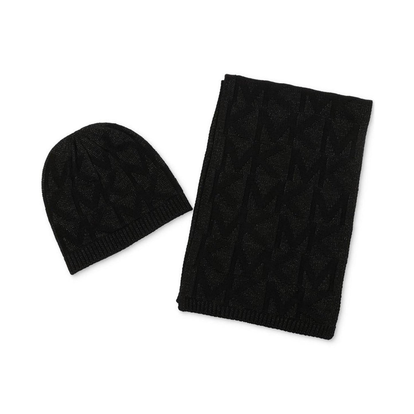 Women's Debossed Knit Metallic Beanie & Scarf Set