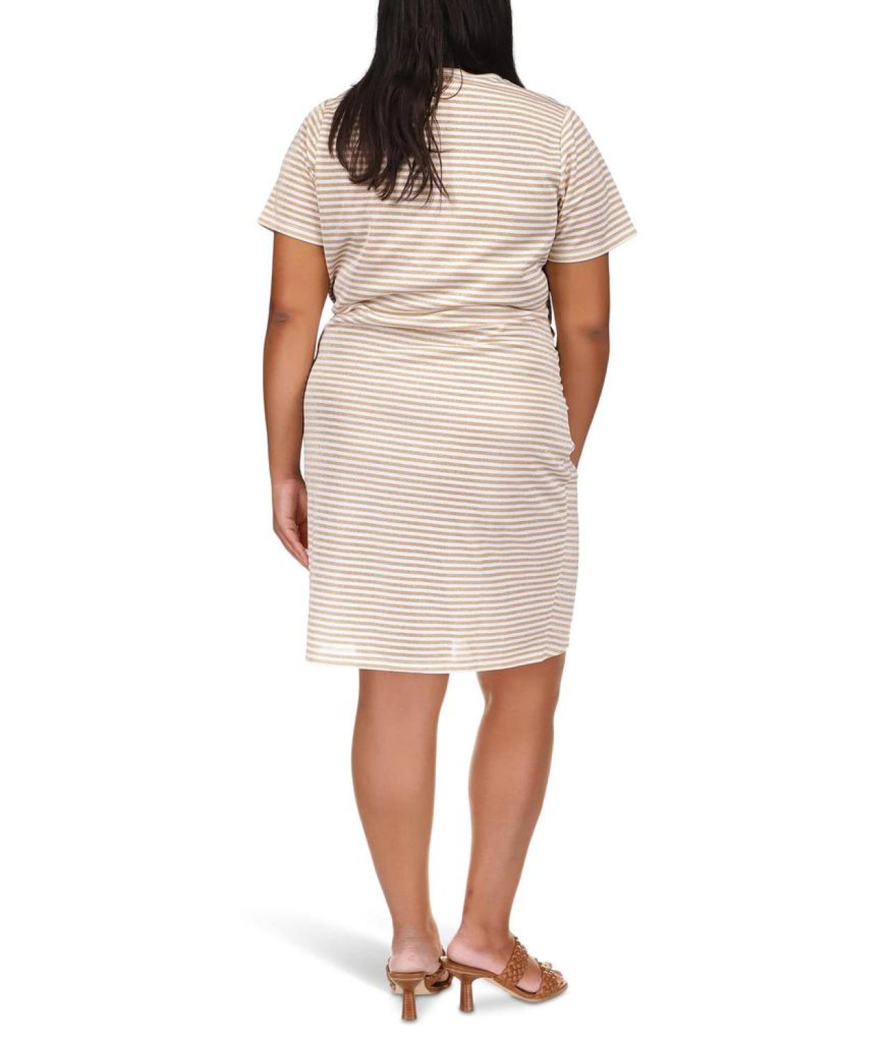 Plus Size Stripe Side Ruched Zip Dress