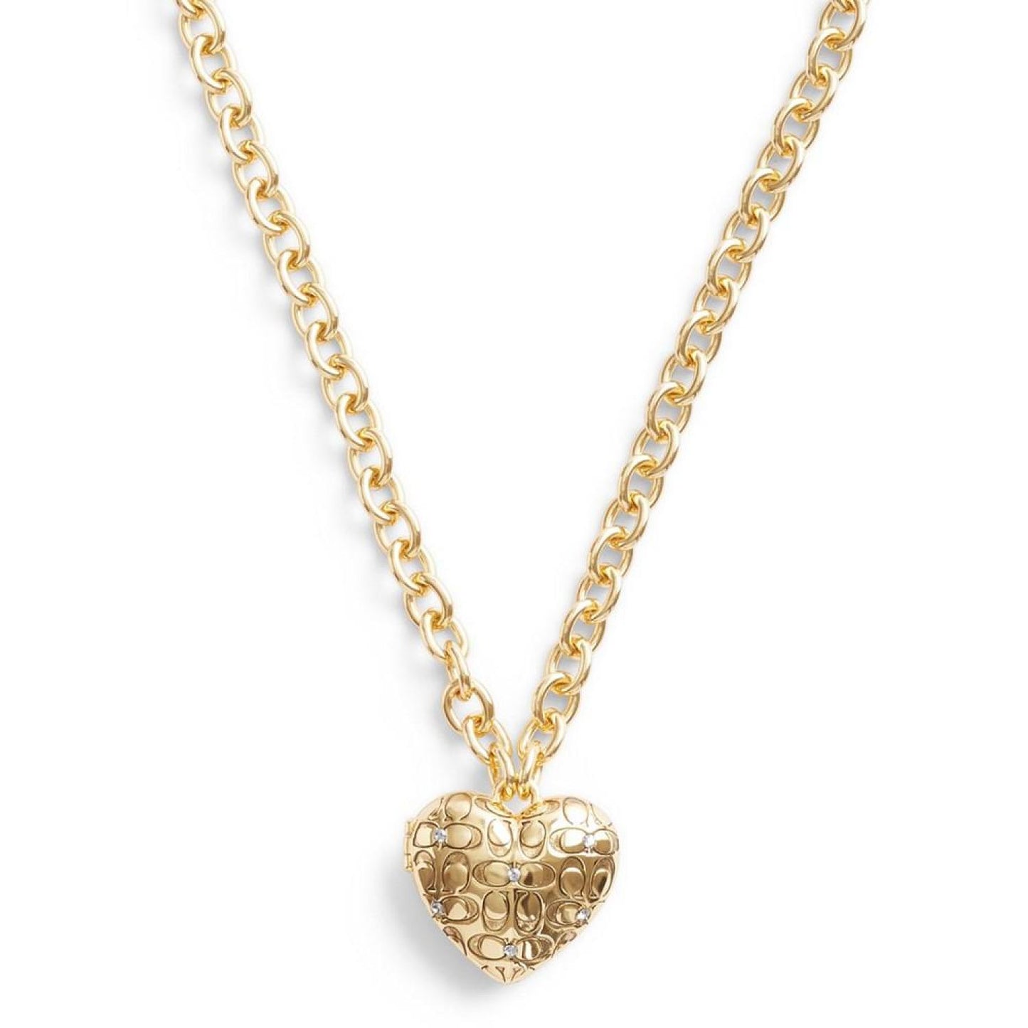 Faux Stone Signature Quilted Heart Locket Necklace