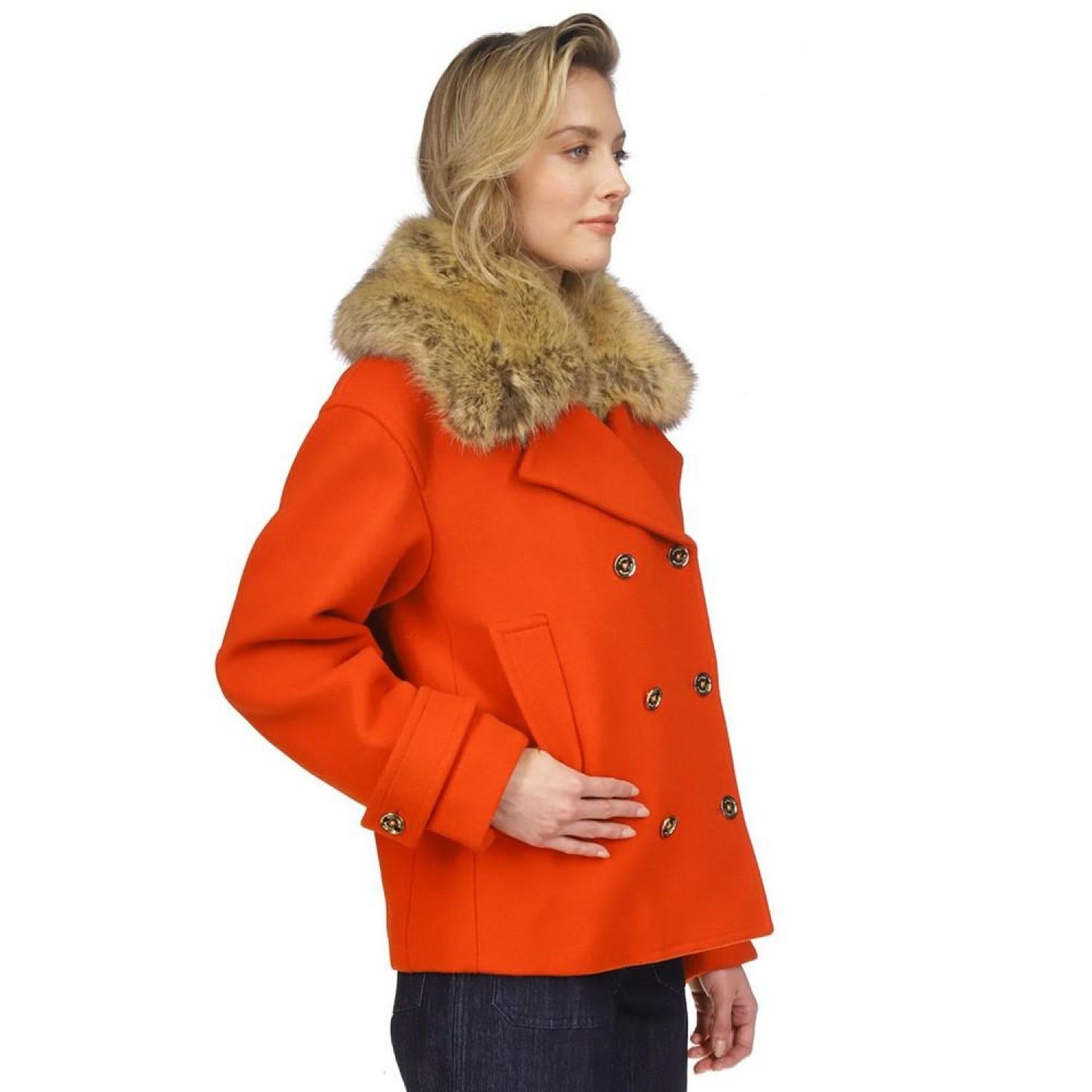 Women's Faux-Fur Collar Pea Coat