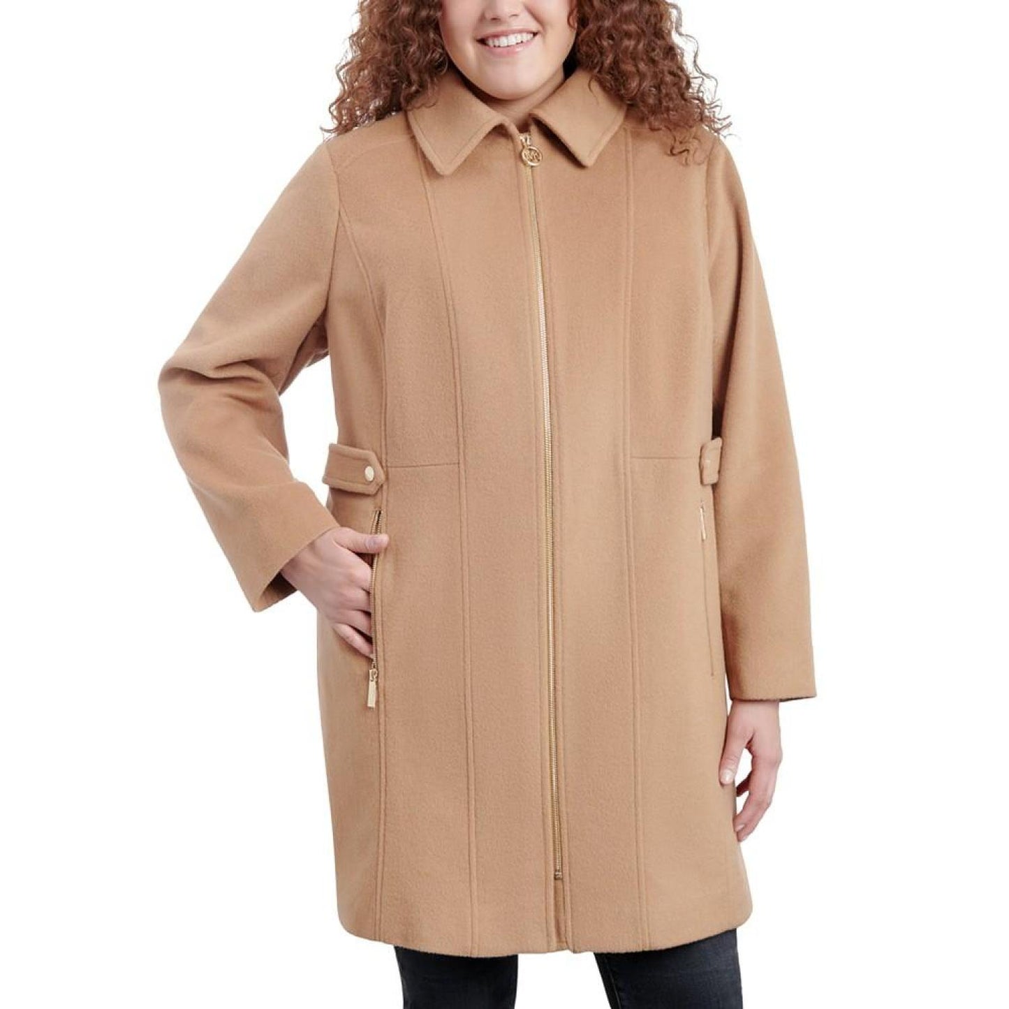 Women's Plus Size Club-Collar Zip-Front Coat