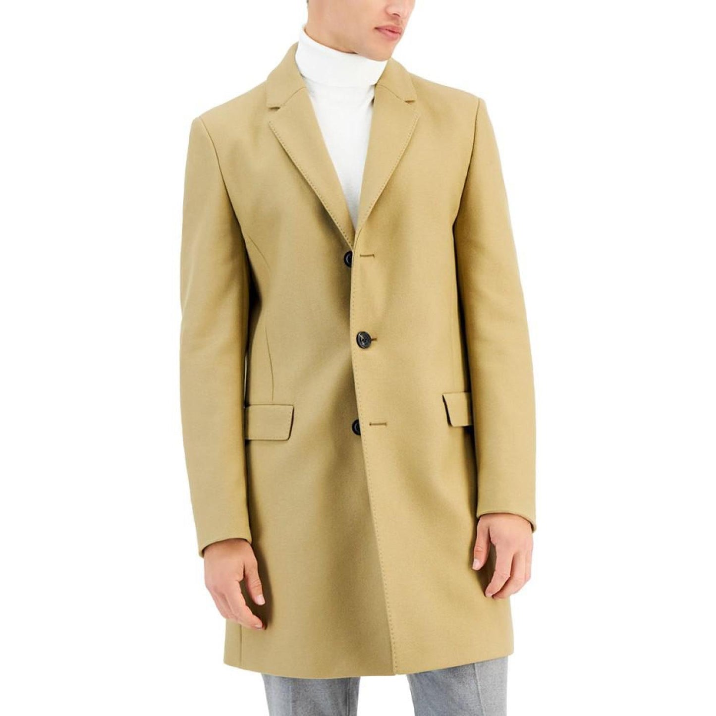 Men's Slim-Fit Migor Beige Overcoat