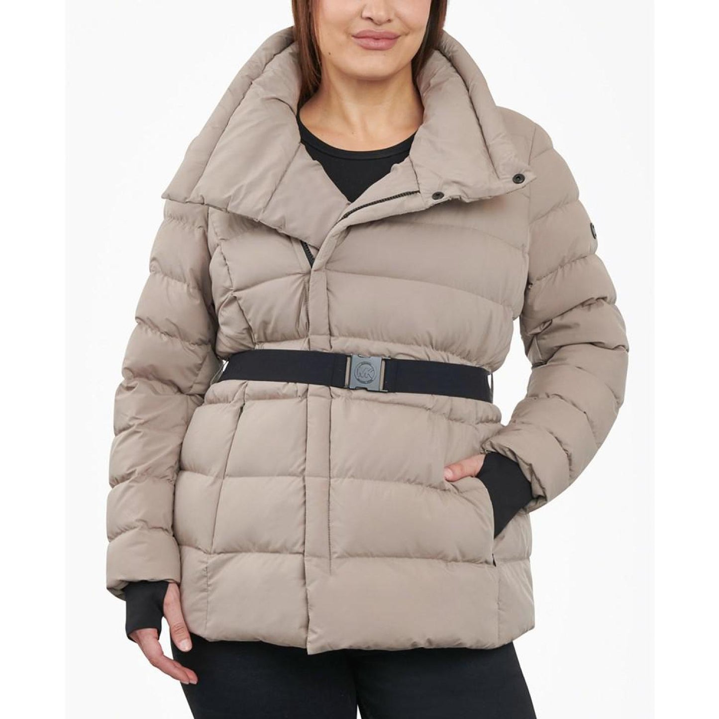 Women's Plus Size Asymmetric Belted Packable Puffer Coat