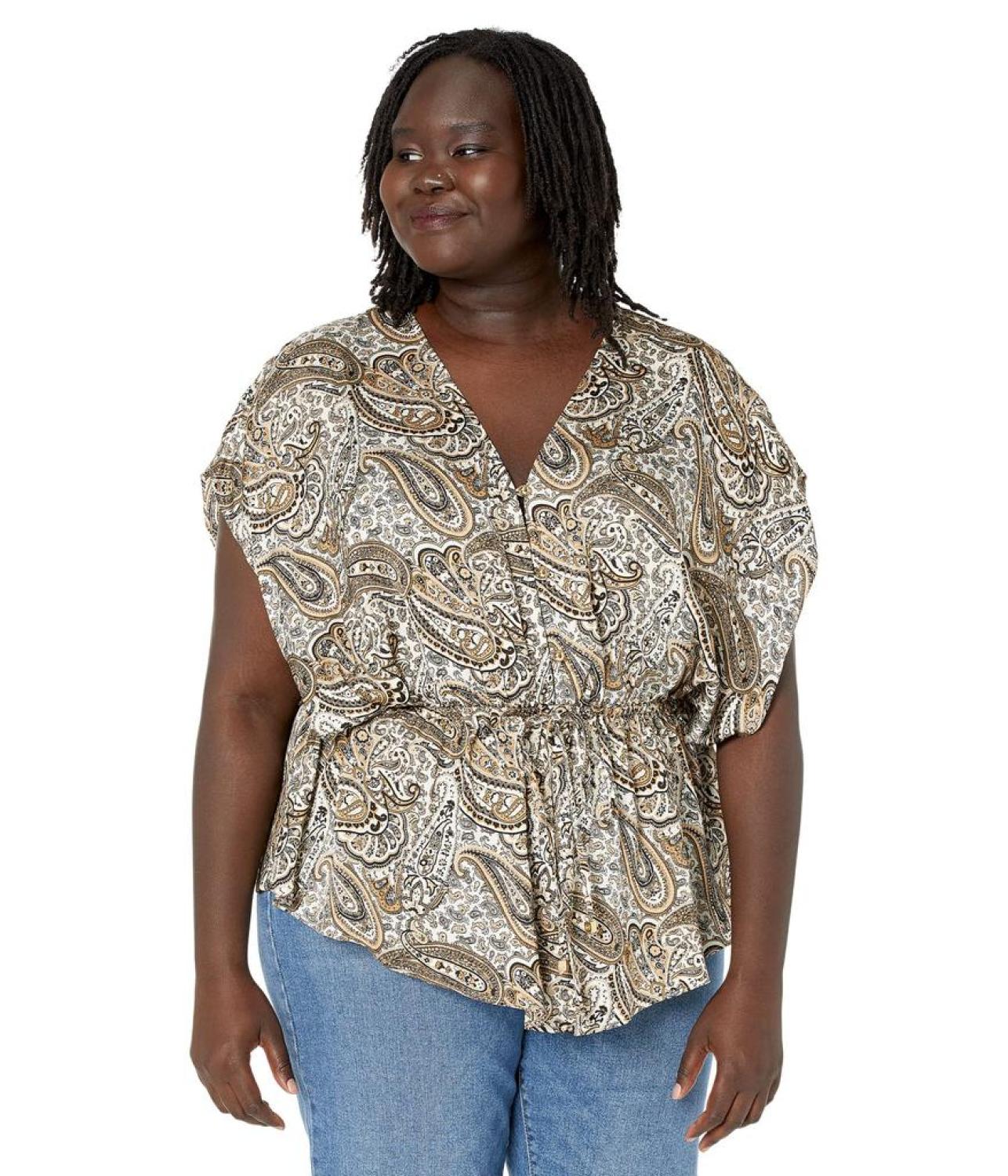 Plus Size Paisley Flounce Hem Top